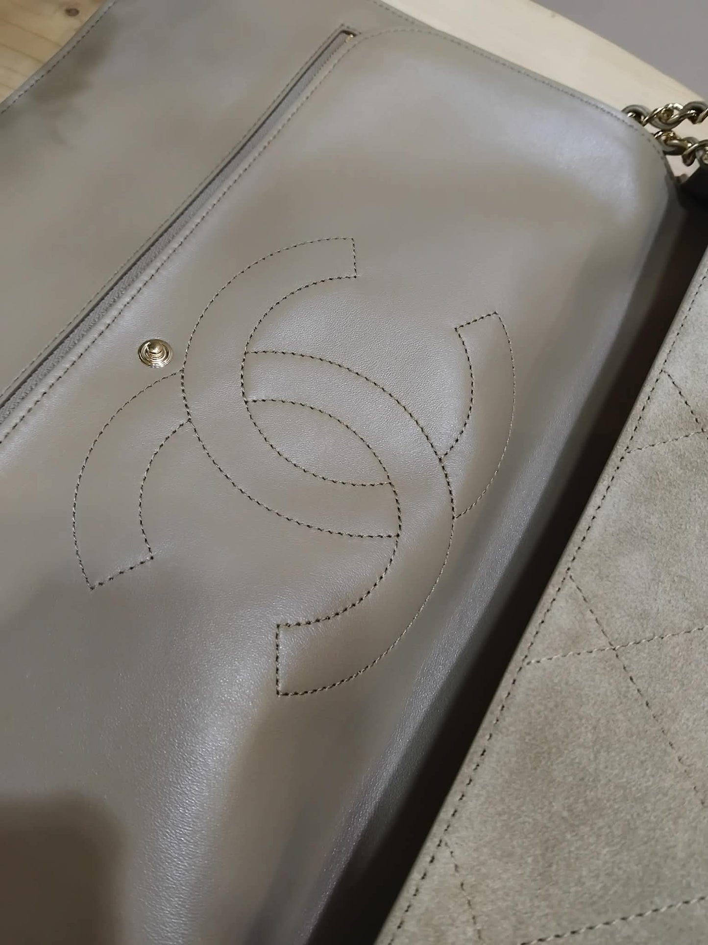 Chanel XXL Flap in Dark Beige Suede Microchipped