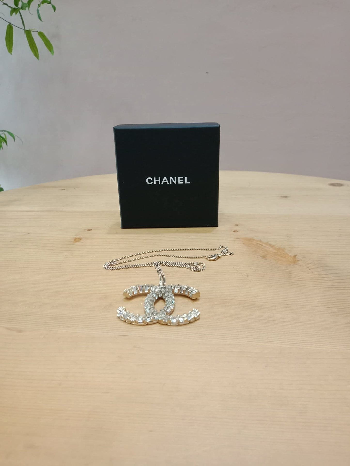 Chanel Crystal CC Pendant Crystal Necklace Silver