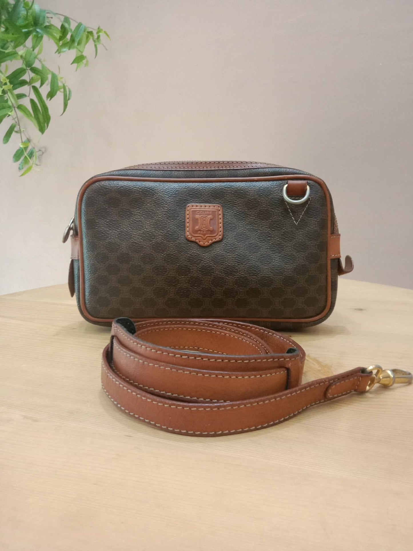 Celine Macadam Coated Canvas Camera Bag Brown