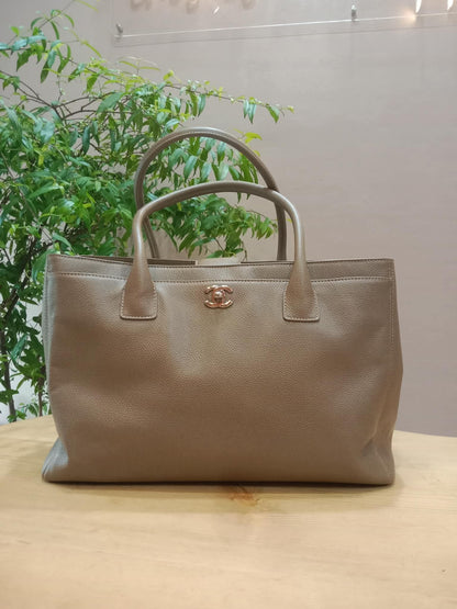 Chanel Cerf Executive Tote in Neutral Taupe Color CC Turnlock Closure Series 17