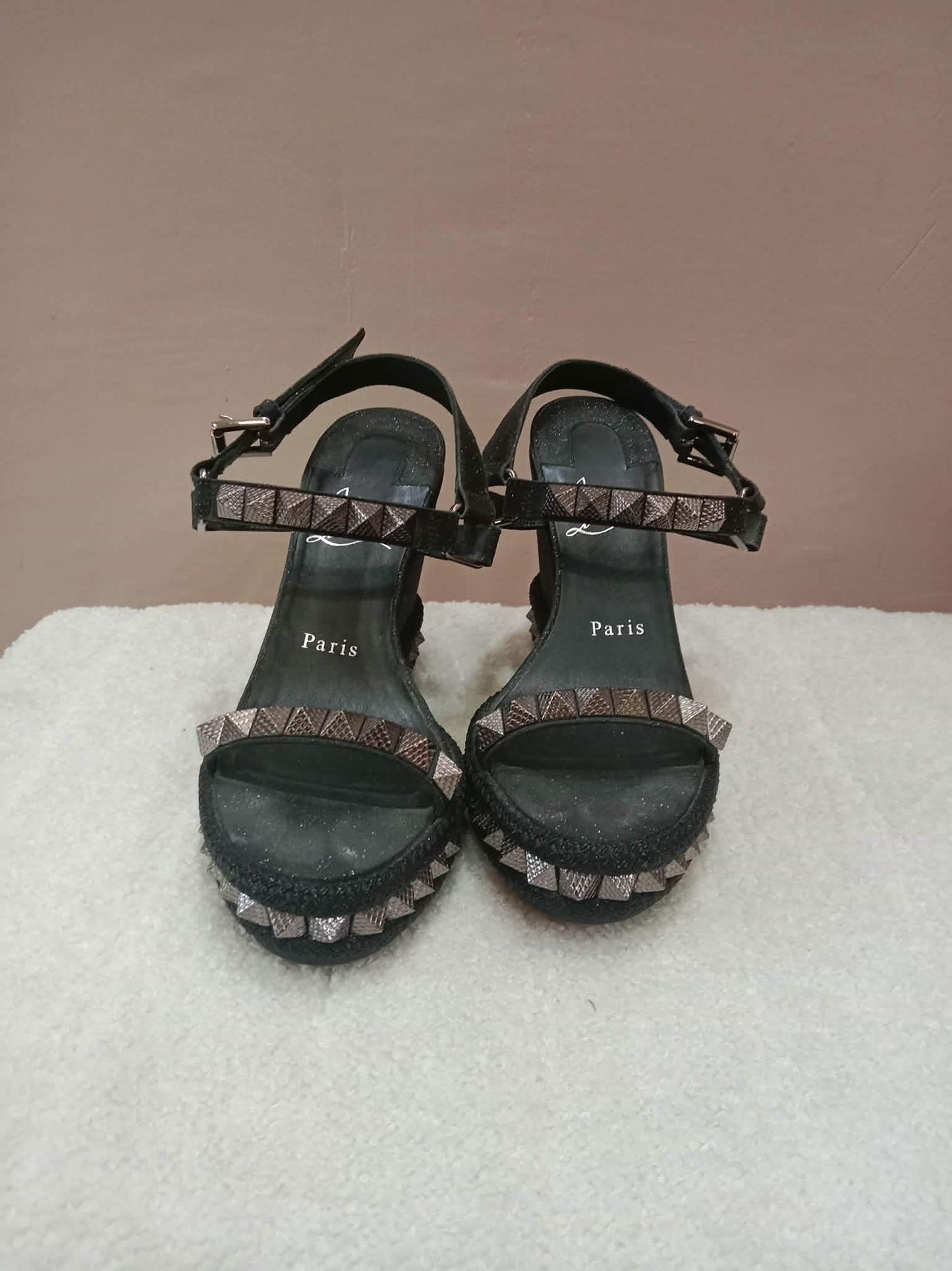 Christian Louboutin Pyraclou Wedge Black Pyramid Studs Size 36