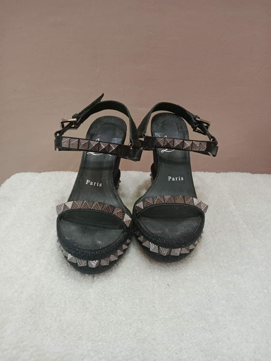 Christian Louboutin Pyraclou Wedge Black Pyramid Studs Size 36