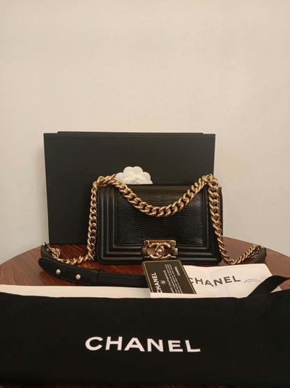 Chanel Leboy Lizard/Calfskin Black Leboy Small Series 27