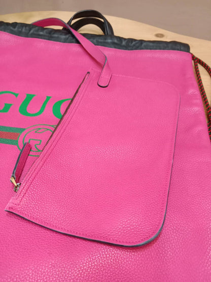 Gucci Printed Drawstring Backpack Grained Leather Pink/Black