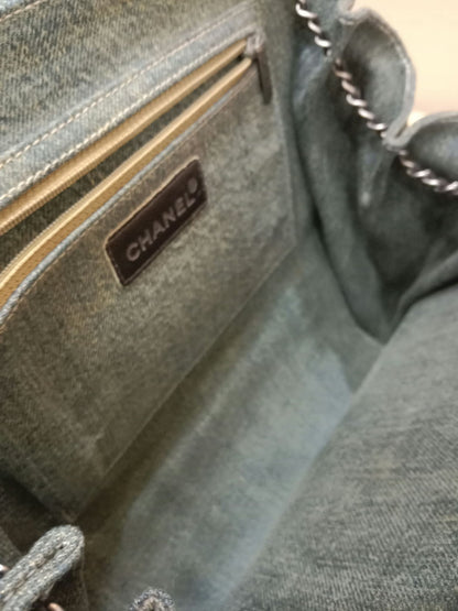 Chanel Vintage Denim and Leather Chocolate Bar Blue Green Denim Series 6
