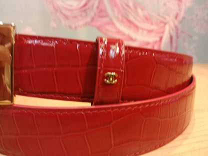 Chanel Crocodile Embossed Calfskin & Metal Belt Dark Red Brandnew