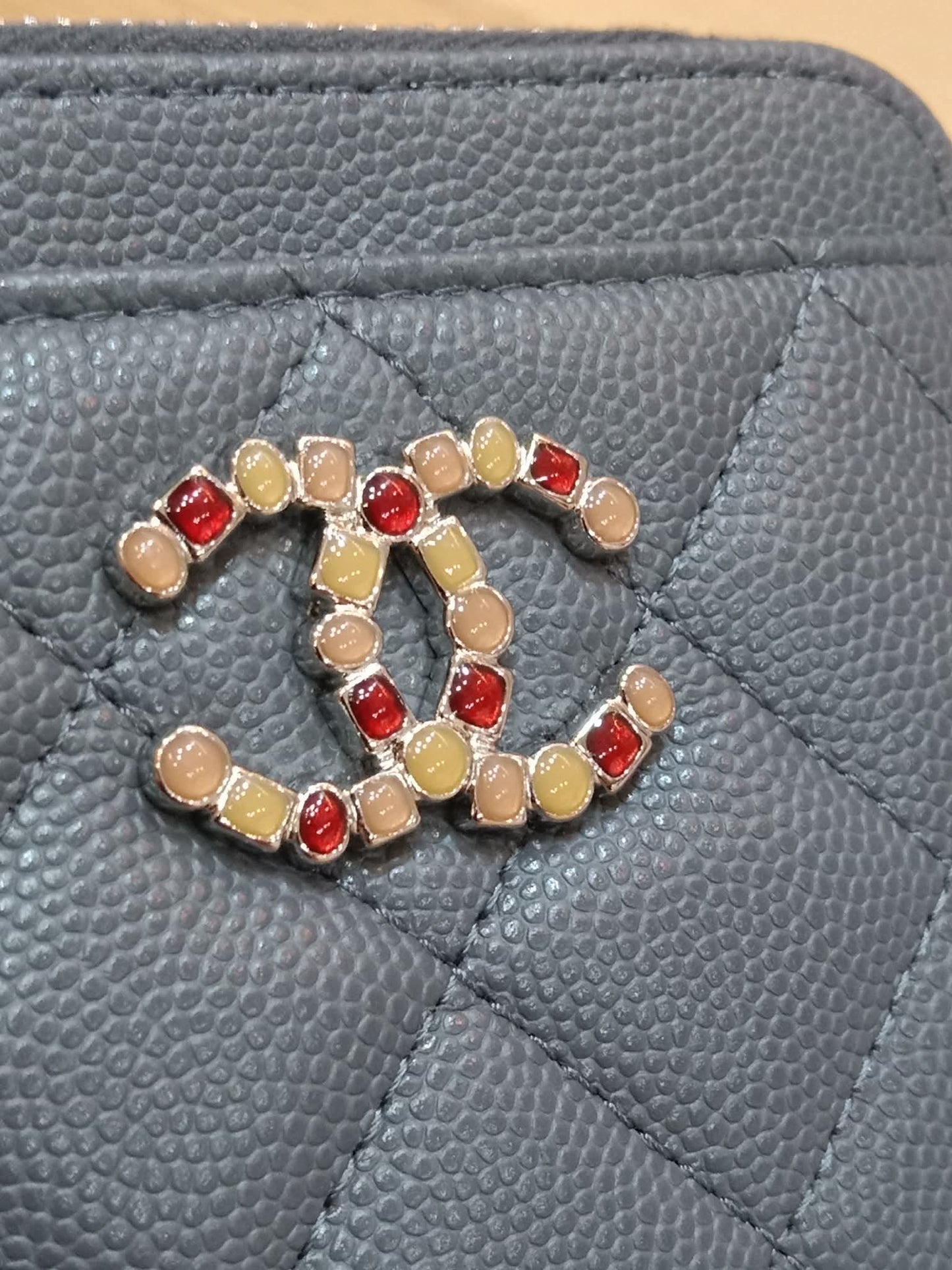 Chanel Quilted Caviar Crystal CC Zipped Coin Purse Dark Grey Diamond Quilted Multicolored Crystal Embellished CC Logo Microchipped