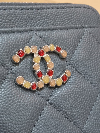 Chanel Quilted Caviar Crystal CC Zipped Coin Purse Dark Grey Diamond Quilted Multicolored Crystal Embellished CC Logo Microchipped