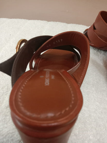 Louis Vuitton Horizon Block Heels Slide Sandals Monogram Leather Brown Size 36