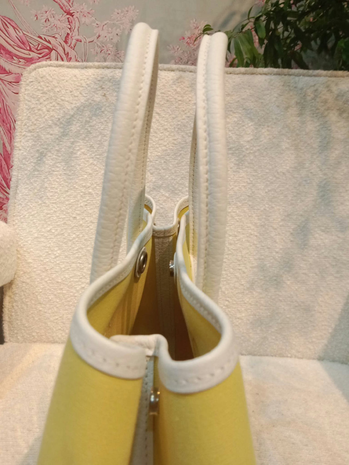 Hermes Garden Party 30 Yellow/White Canvas/Leather Stamp R Square 2014