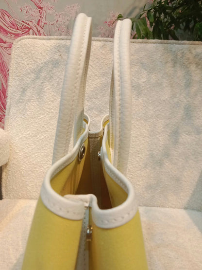 Hermes Garden Party 30 Yellow/White Canvas/Leather Stamp R Square 2014