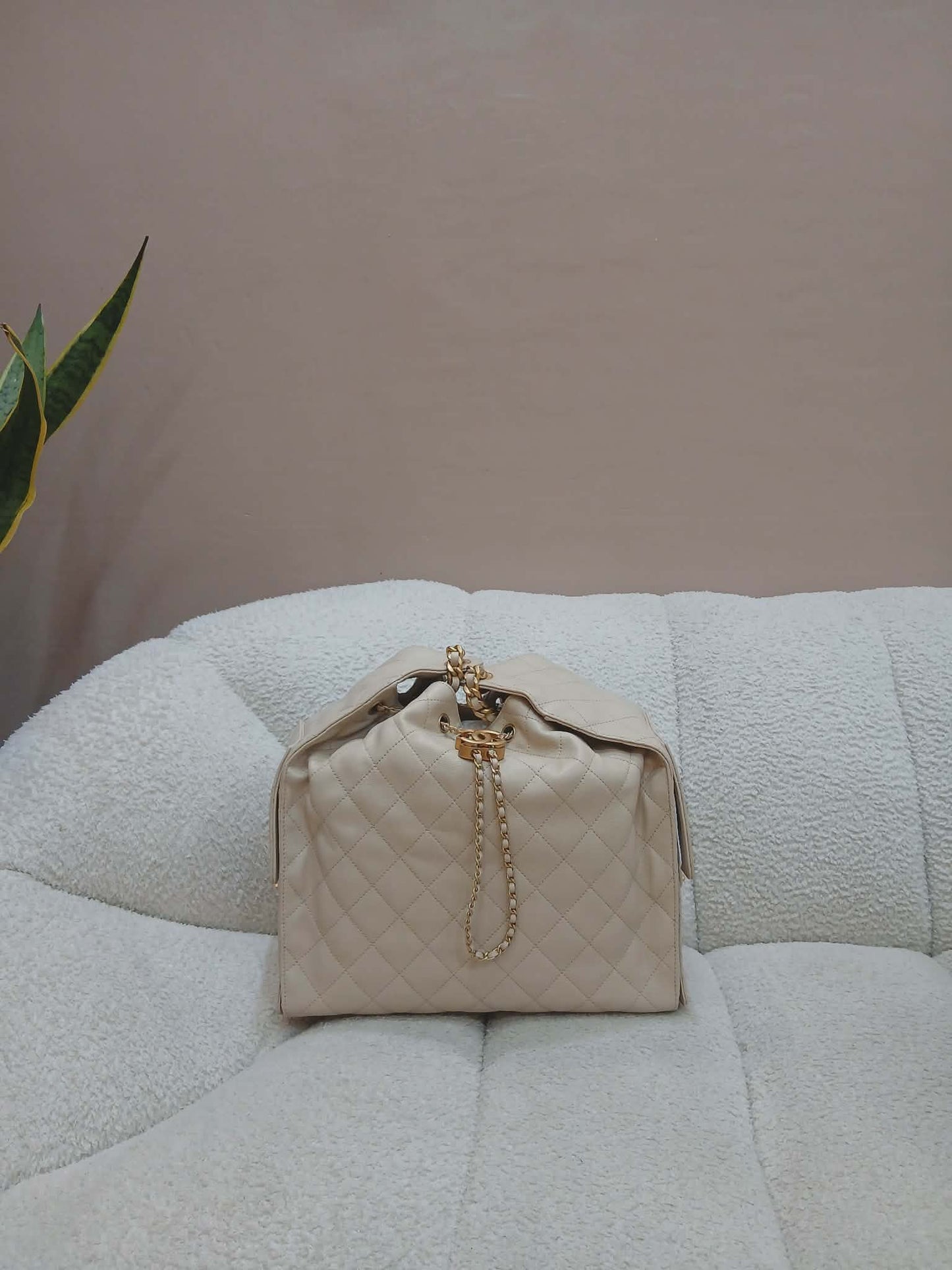 Chanel 25 Beige Caviar Medium Microchipped