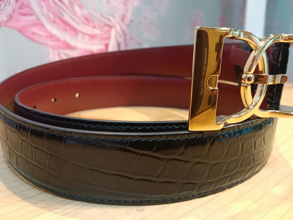 Chanel Crocodile Embossed Calfskin & Metal Belt Black Brandnew