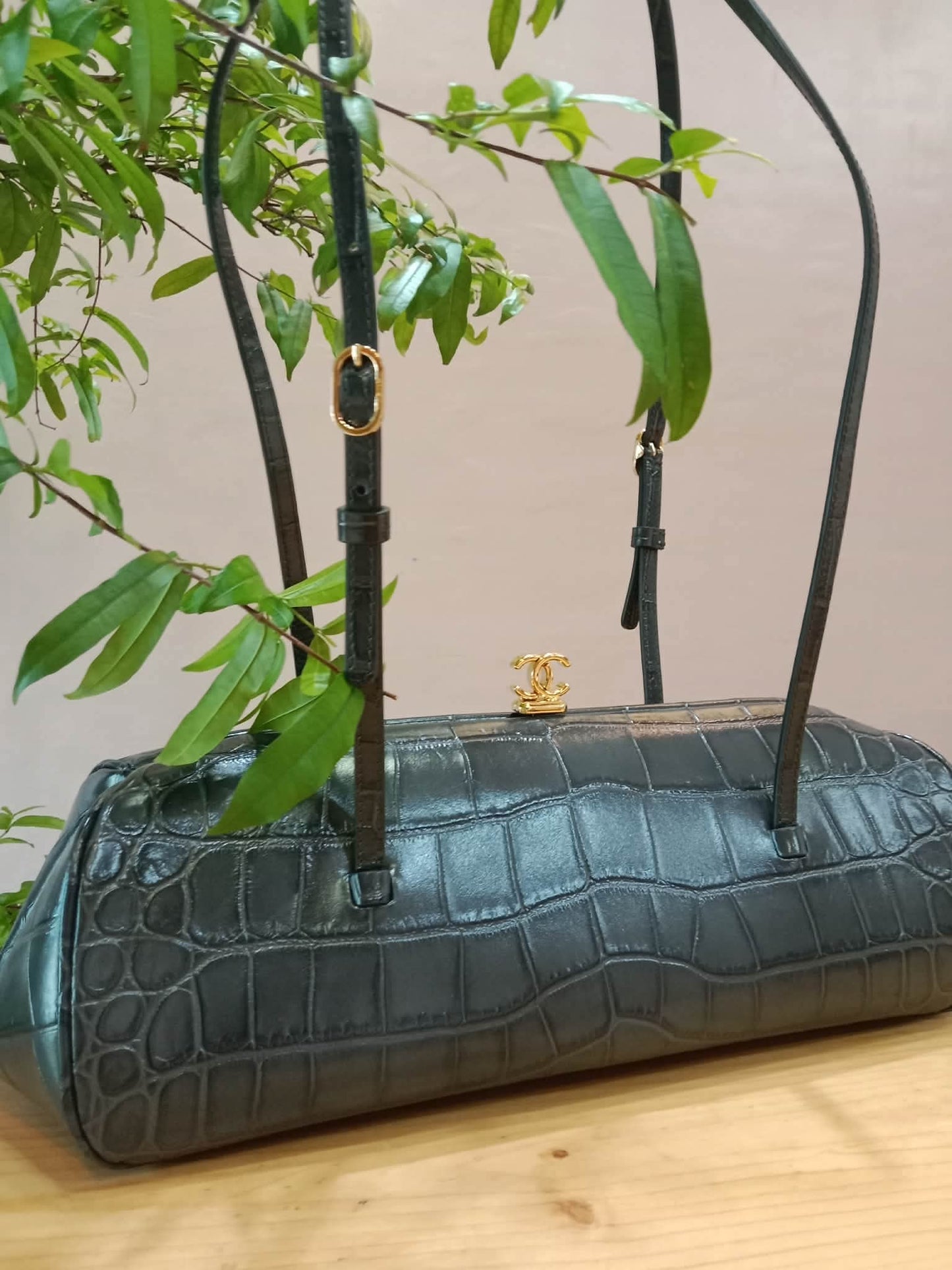 Chanel Crocodile Embossed Calfskin Clutch with Leather Strap Microchipped