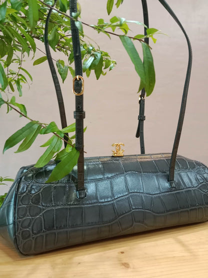 Chanel Crocodile Embossed Calfskin Clutch with Leather Strap Microchipped