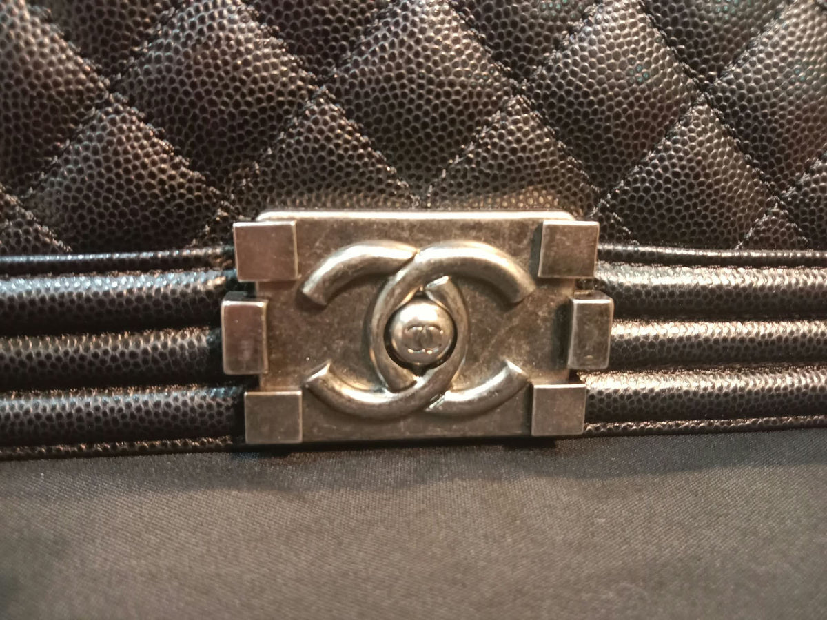 Chanel Boy Flap Black Caviar Old Medium Series 28