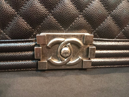 Chanel Boy Flap Black Caviar Old Medium Series 28