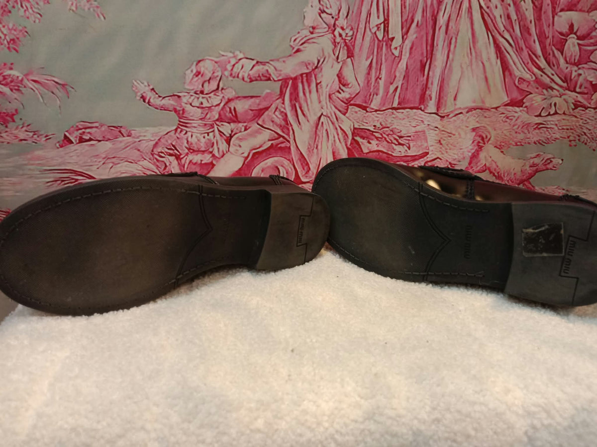 Miu Miu Brushed Penny Loafers Leather Black Size 35