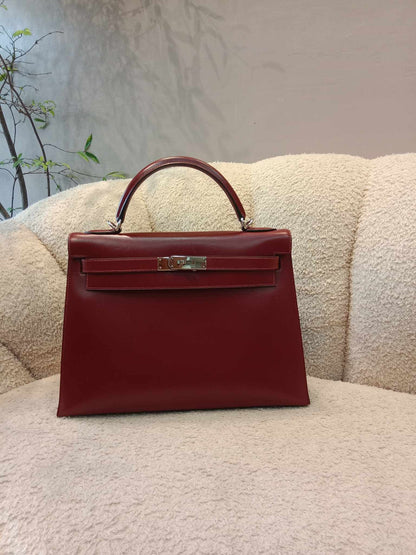 Hermes Kelly 32 Rouge Boxcalf Stamp E Square 2001