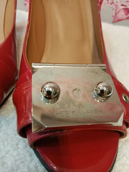 Hermes Heels Sandals Red Patent Size 38