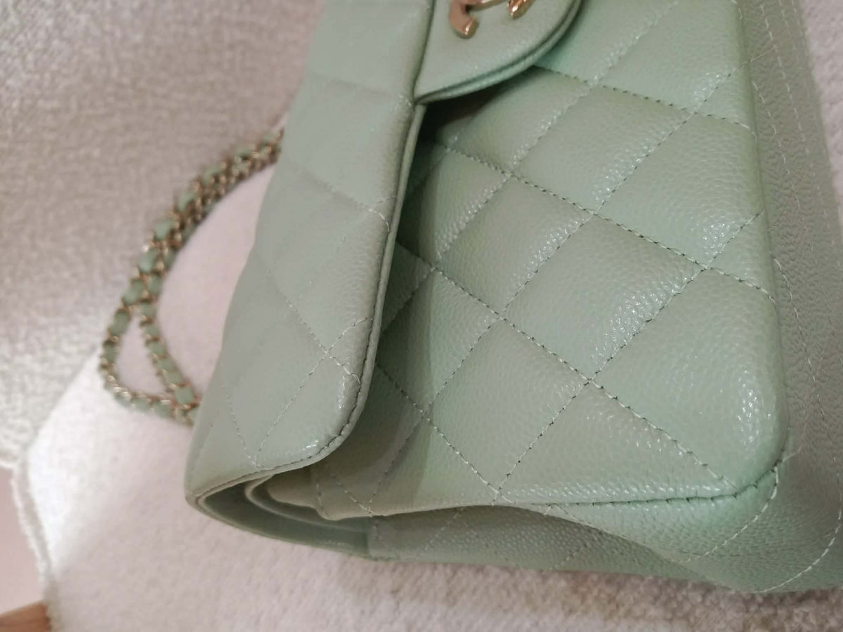 Chanel 24C Timeless Classic Double Flap Caviar Green Caviar Microchipped