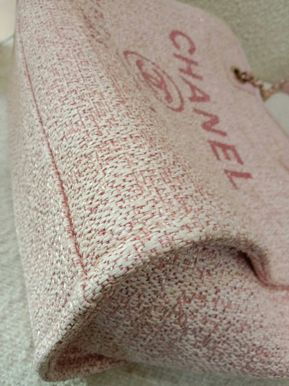 Chanel Deauville Tote Tweed Pink Microchipped