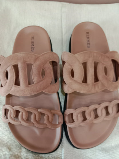 Hermes Extra Sandals Suede PInk Size 36.5