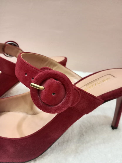 Aquazzura Blossom Suede Pointed Toe Mules Red Size 35.5