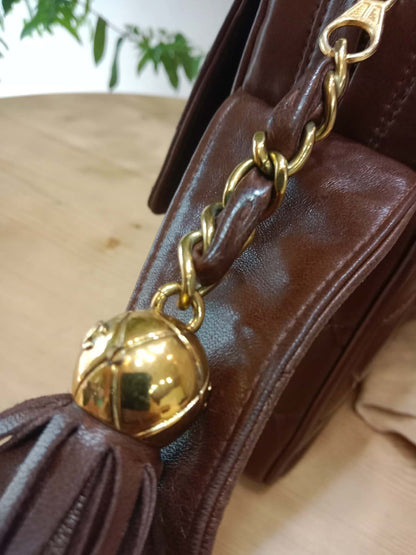 Chanel Shoulder Bag Embossed CC Logo Vintage Chocolate Brown