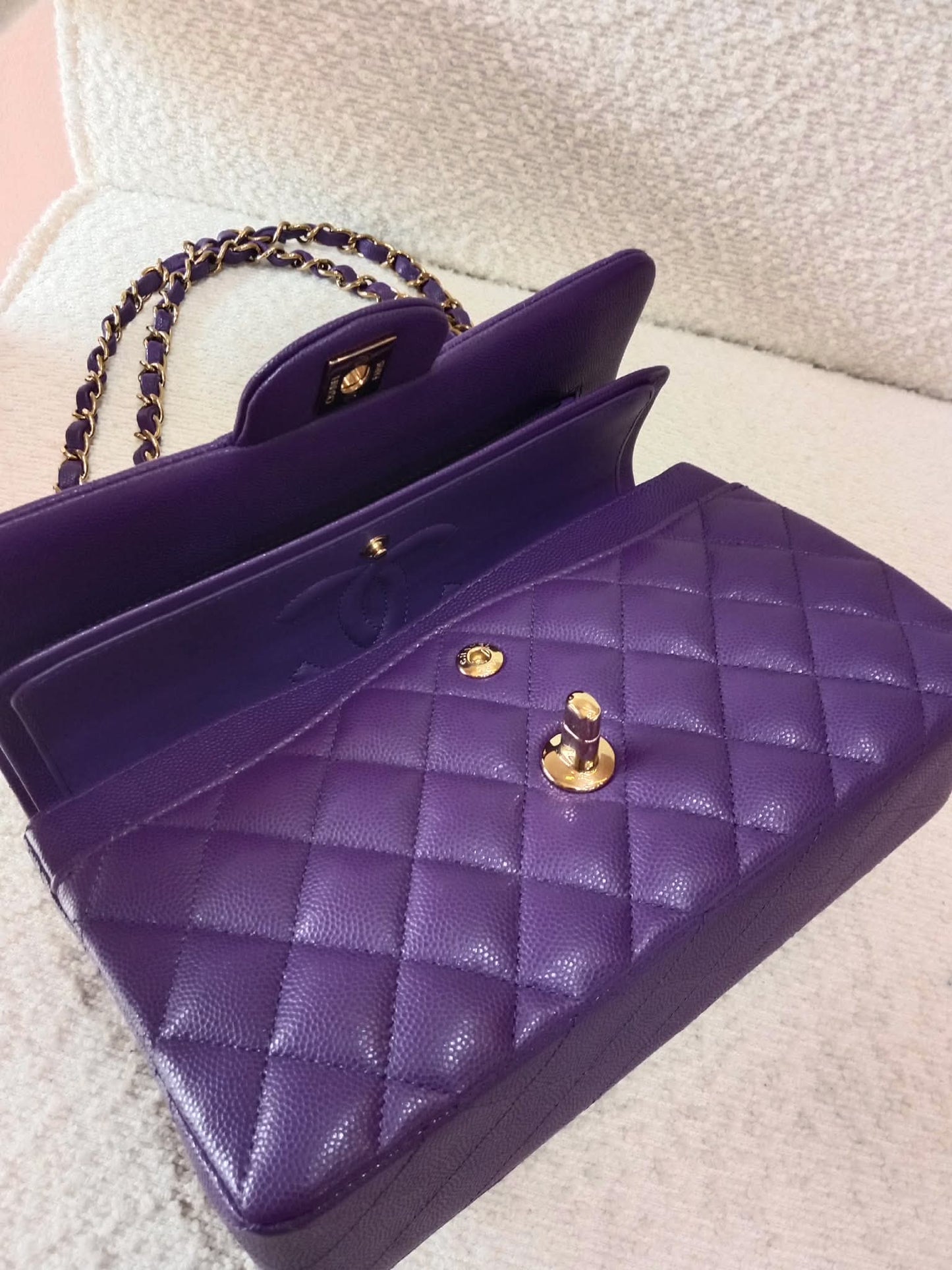 Chanel Metiers D'Art 2022 Timeless Classic Quilted Double Flap Small Caviar Microchipped Purple