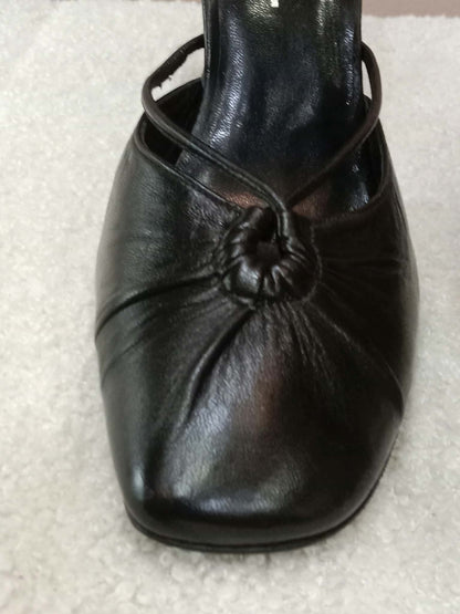 Chanel Black Leather Heels Knotted Toe Design and Draped Ankle Cuff Black Size 38