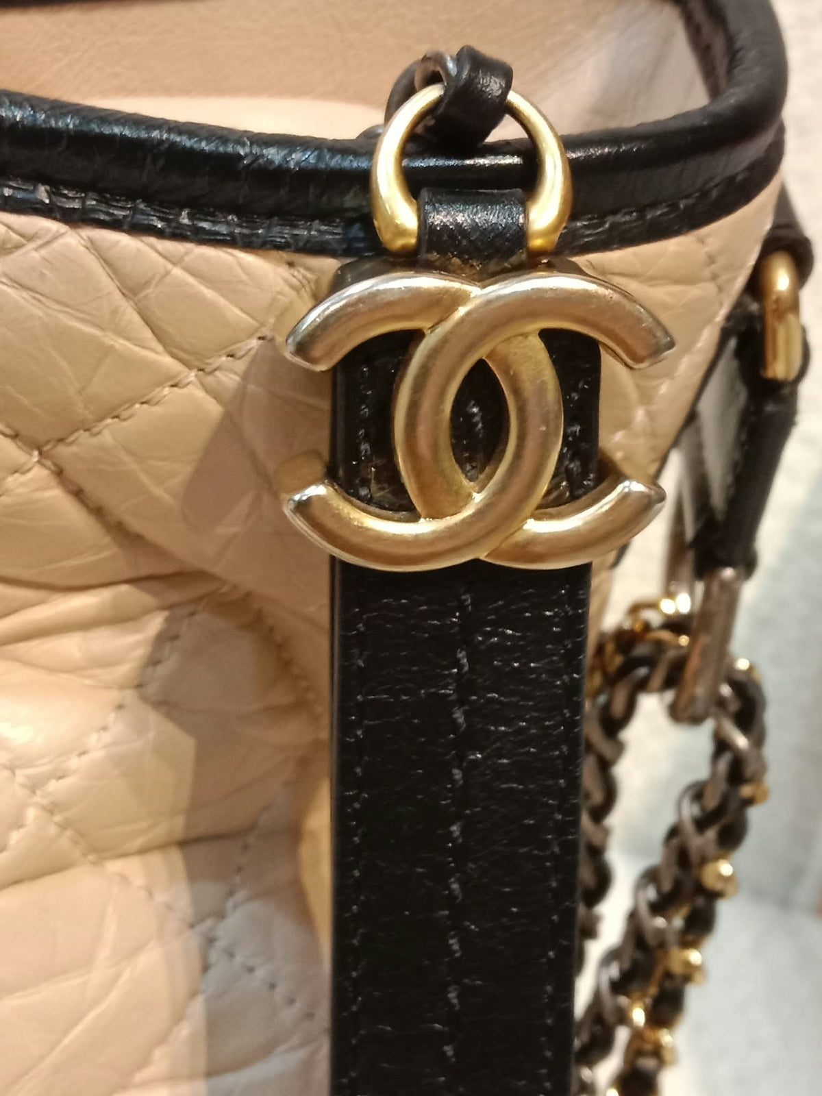 Chanel Gabrielle Hobo Bag Beige/Black Medium Series 27
