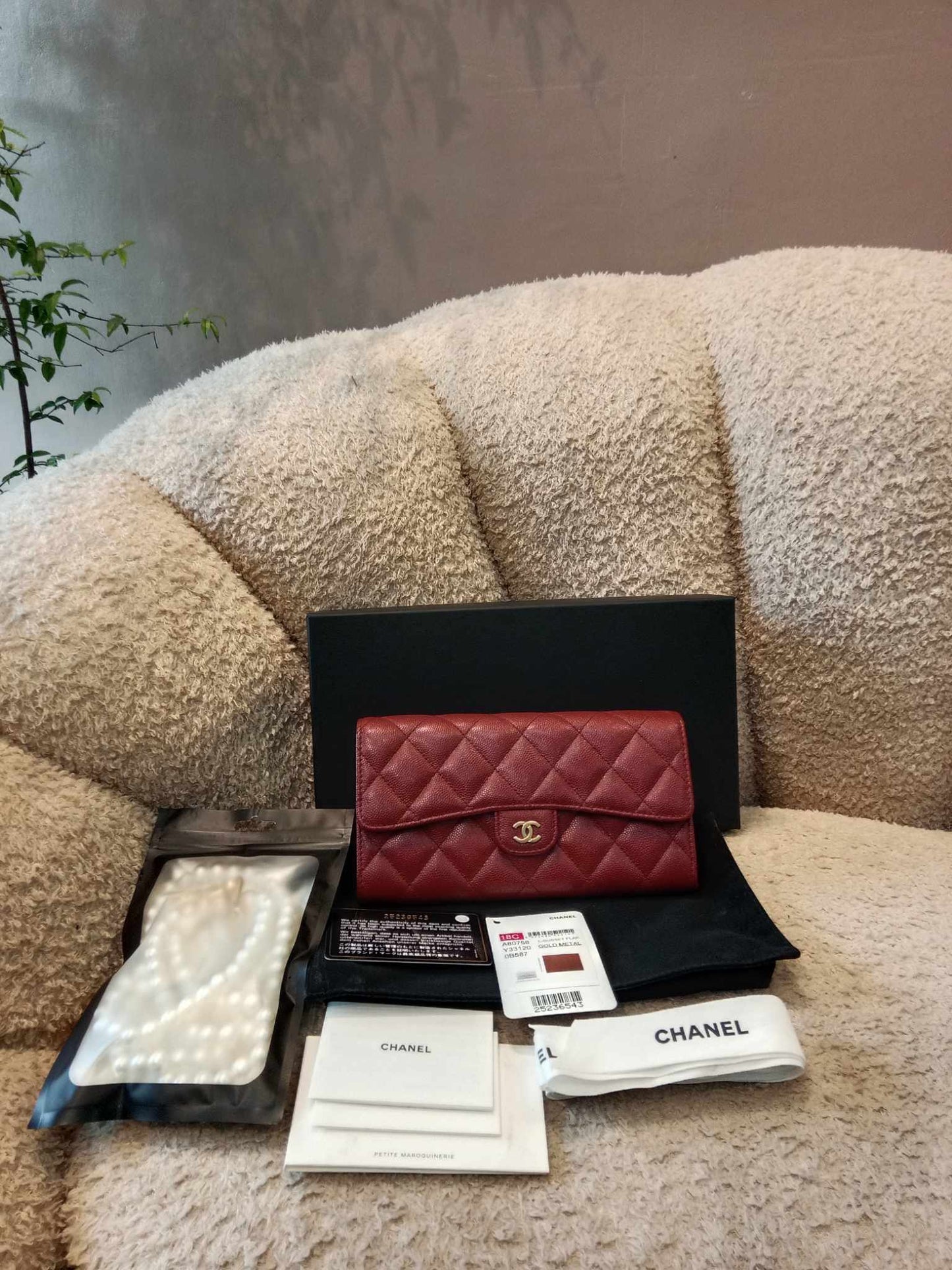 Chanel Long Flap Wallet Caviar Burgundy Series 25