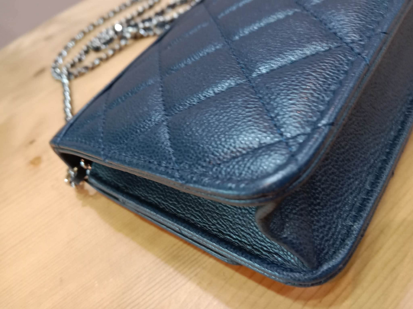 Chanel CC Box Wallet On Chain Caviar Navy Blue Series 27
