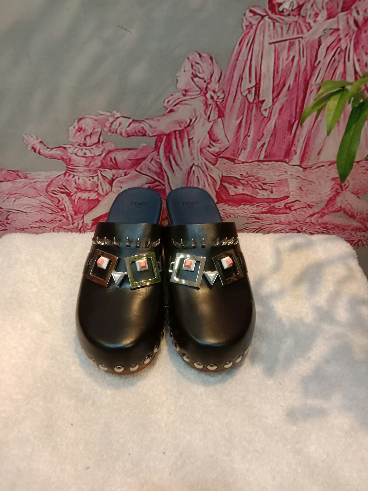 Fendi Spiked Monster Clogs Black SHW Size 36