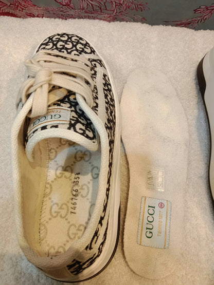 Gucci GG Monogram Platform Sneakers Ivory/Black Size 35.5