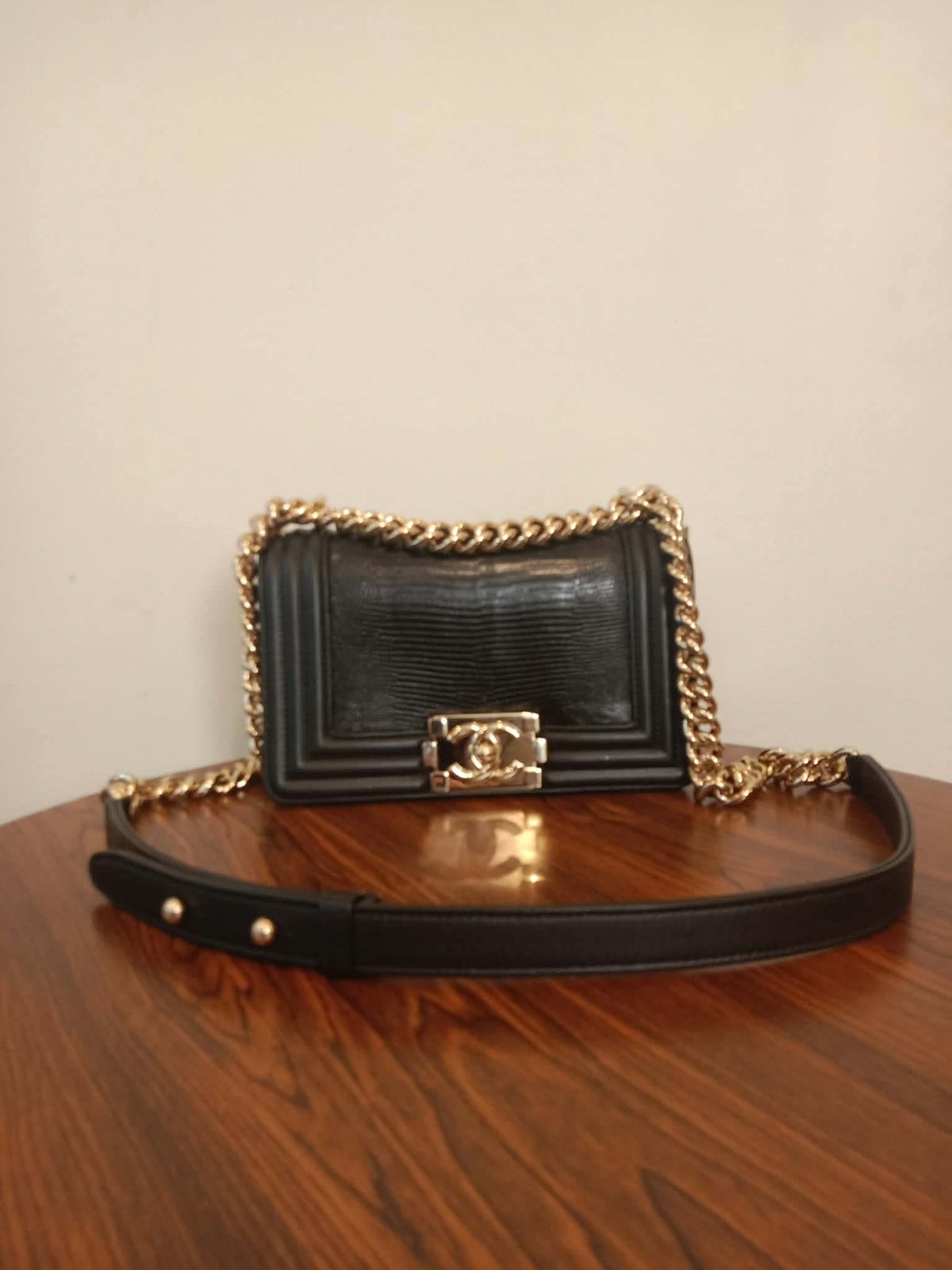 Chanel Leboy Lizard/Calfskin Black Leboy Small Series 27