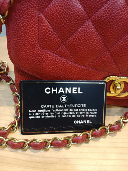 Chanel Diana Quilted Caviar Leather Red Series 2