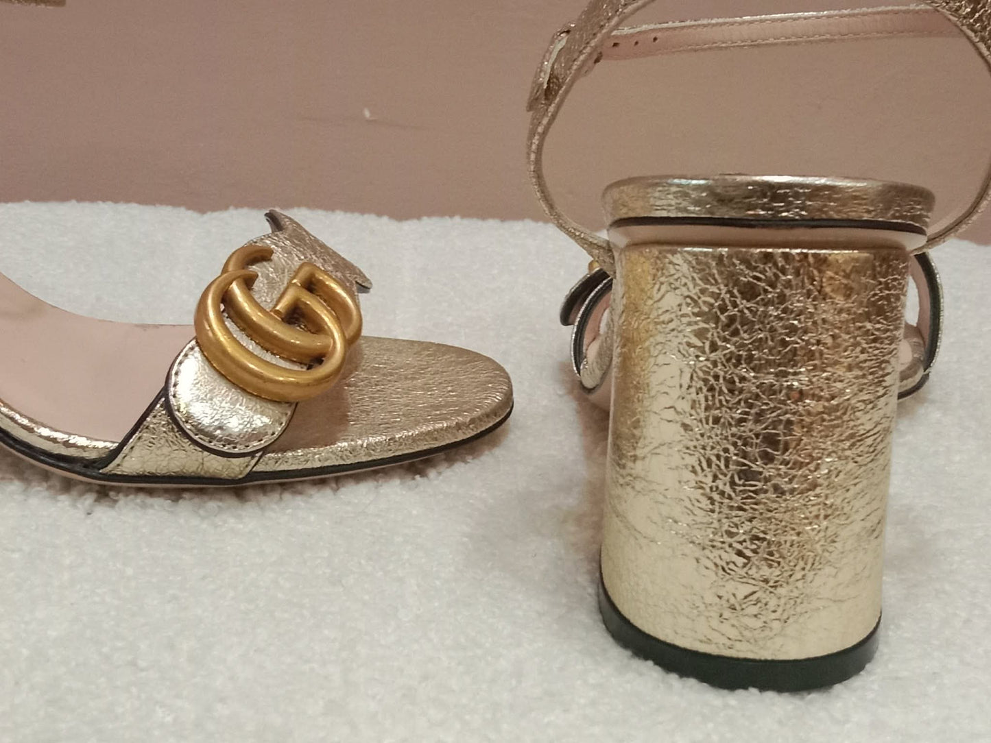 Gucci GG Marmont Sandals Metallic Gold Size 36