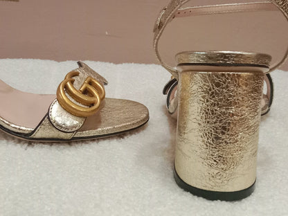 Gucci GG Marmont Sandals Metallic Gold Size 36