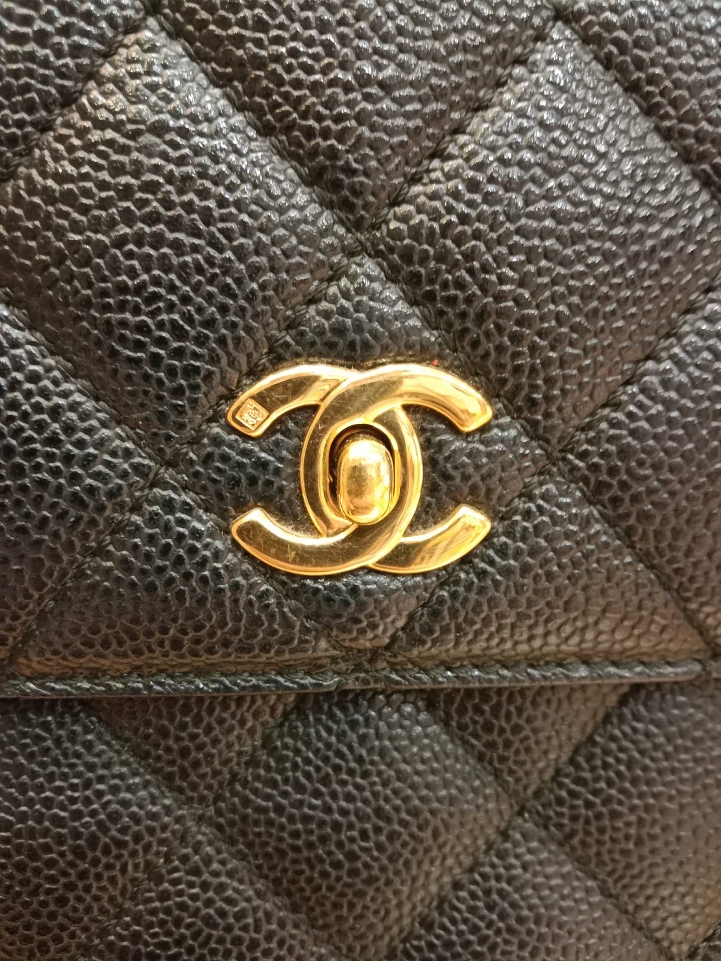 Chanel Vintage Caviar Kelly Flap Tophandle Black Series 7