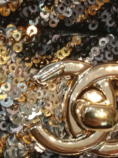 Chanel Mini Rectangular Gold/Black Sequin Limited Edition Microchipped