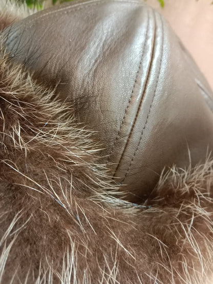 Hermes Black Quilted Leather Raccoon Winter Hat