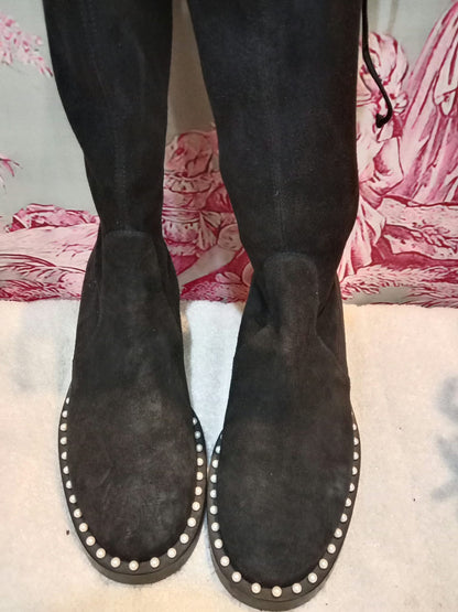 Stuart Weitzman Lowland Lift Pearl Over-the-Knee Boots Black Size 37 1//2