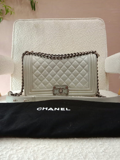 Chanel Le Boy Lambskin Old Medium Gray Series 20