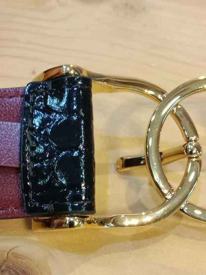 Chanel Crocodile Embossed Calfskin & Metal Belt Black Brandnew