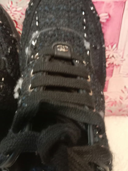 Chanel Tweed Sneakers Silver CC Logo 39 1/2