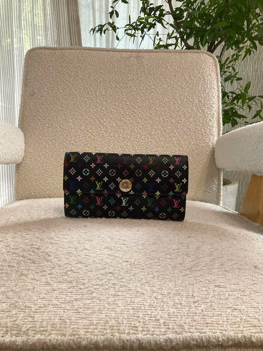 Louis Vuitton Multicolor Black Long Button Wallet