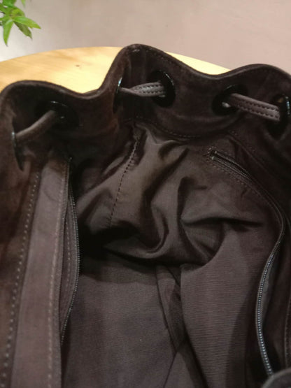 Chanel Vintage Karl Lagerfeld Dark Brown Suede Backpack featuring stitched CC Logo Flap Series 5