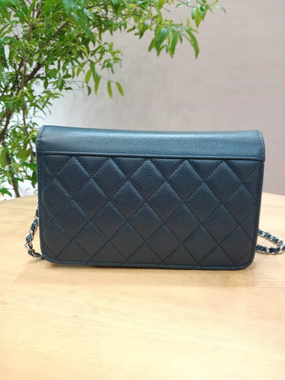 Chanel CC Box Wallet On Chain Caviar Navy Blue Series 27
